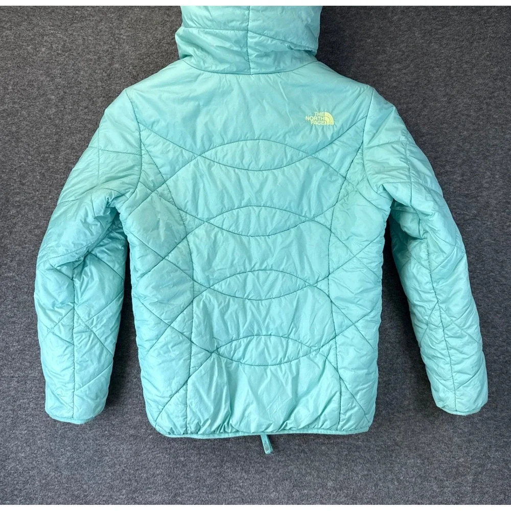 The North Face Reversible Hooded Jacket Girls L 14/16 Teal Or Striped Mossbud